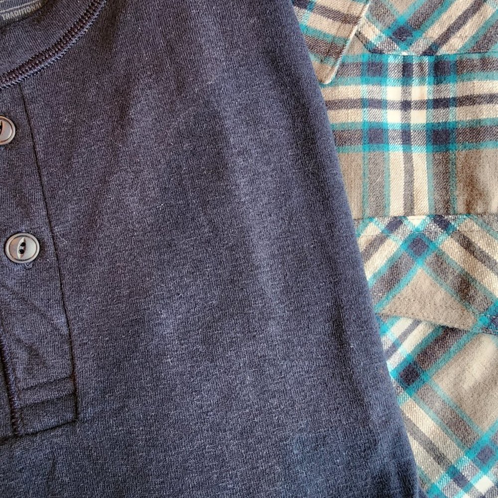 L.L.Bean Men's Overland Performance Flannel SZ LG Plaid Navy/Teal/Gray W/BONUS!